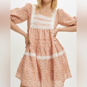MAJE Linen-Cotton Printed lace braid dress - XS/34
